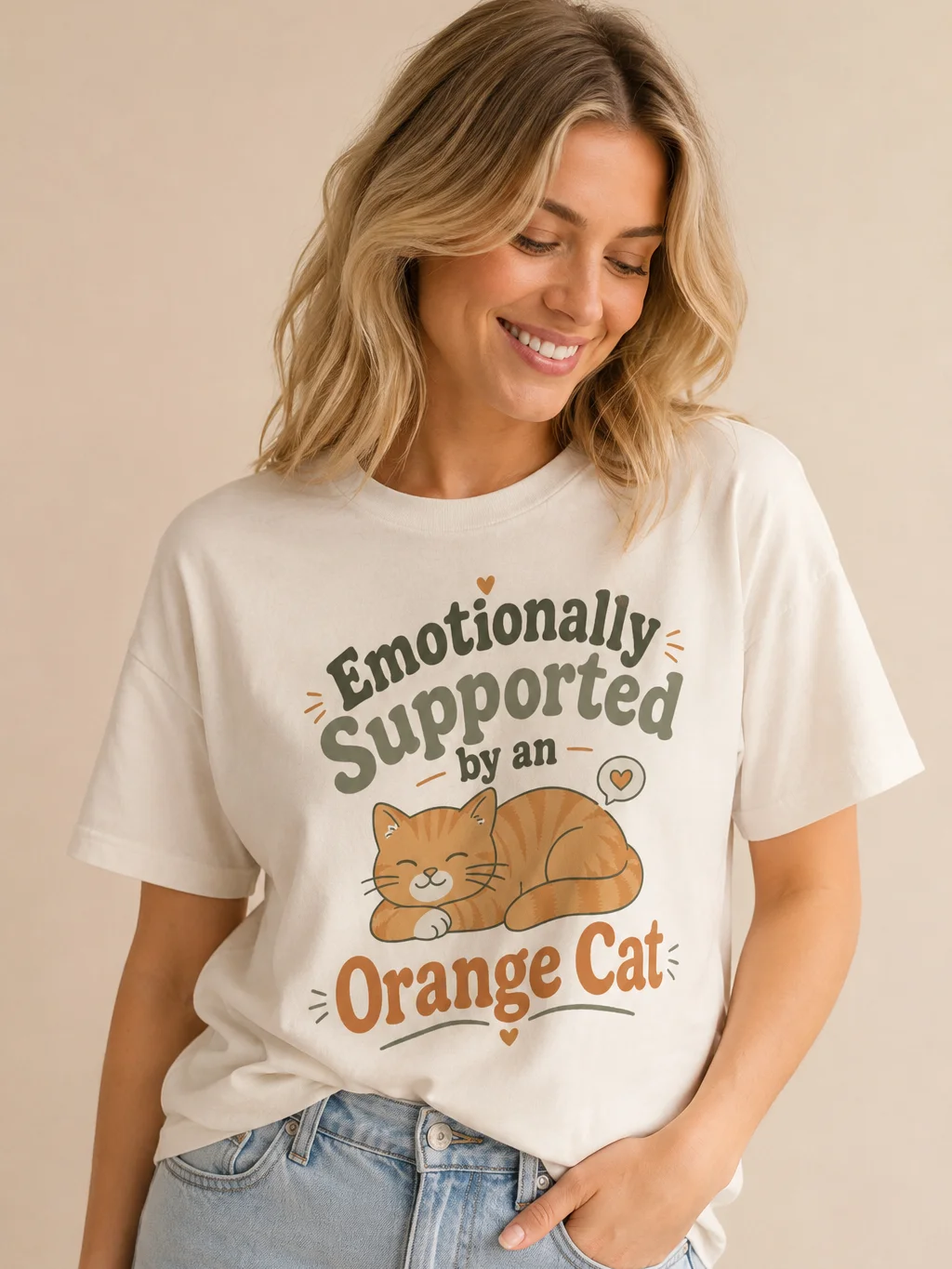 Emotionally Supported by an Orange Cat T-Shirt | Funny Cat Lover Tee, Cute Orange Tabby Shirt, Pet Parent Gift product image (1)