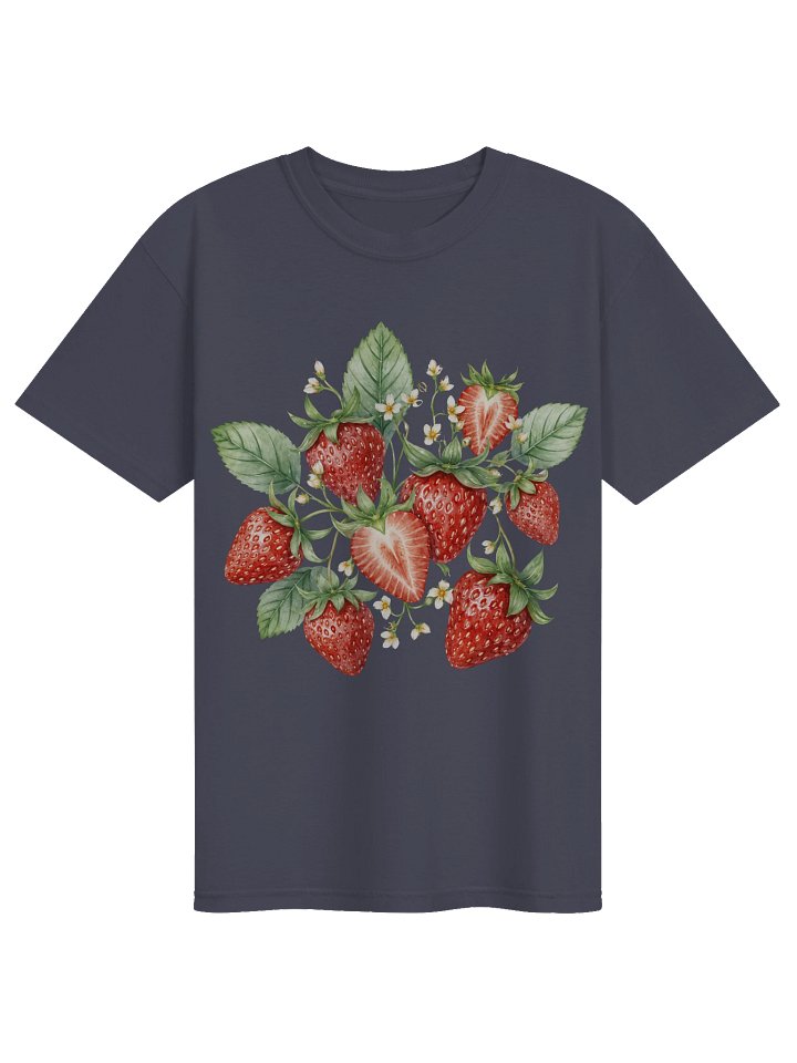 Vintage strawberry shirt for women on a Comfort Colors unisex tee with watercolor berries, blossoms, green leaves, and cottagecore summer fruit style. product image (6)