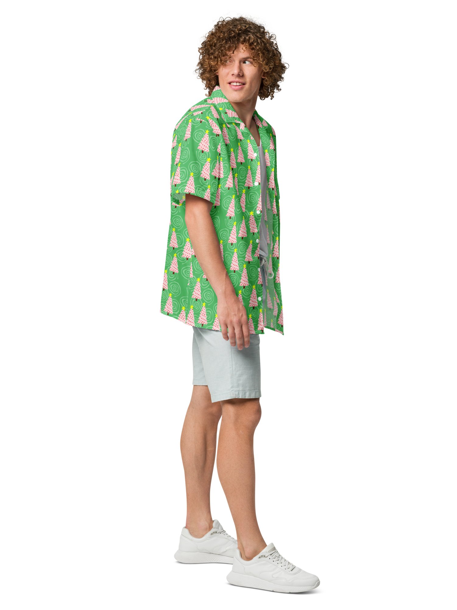 Pink Christmas Trees on Mint Green Oversized Button-Down Shirt product image (8)