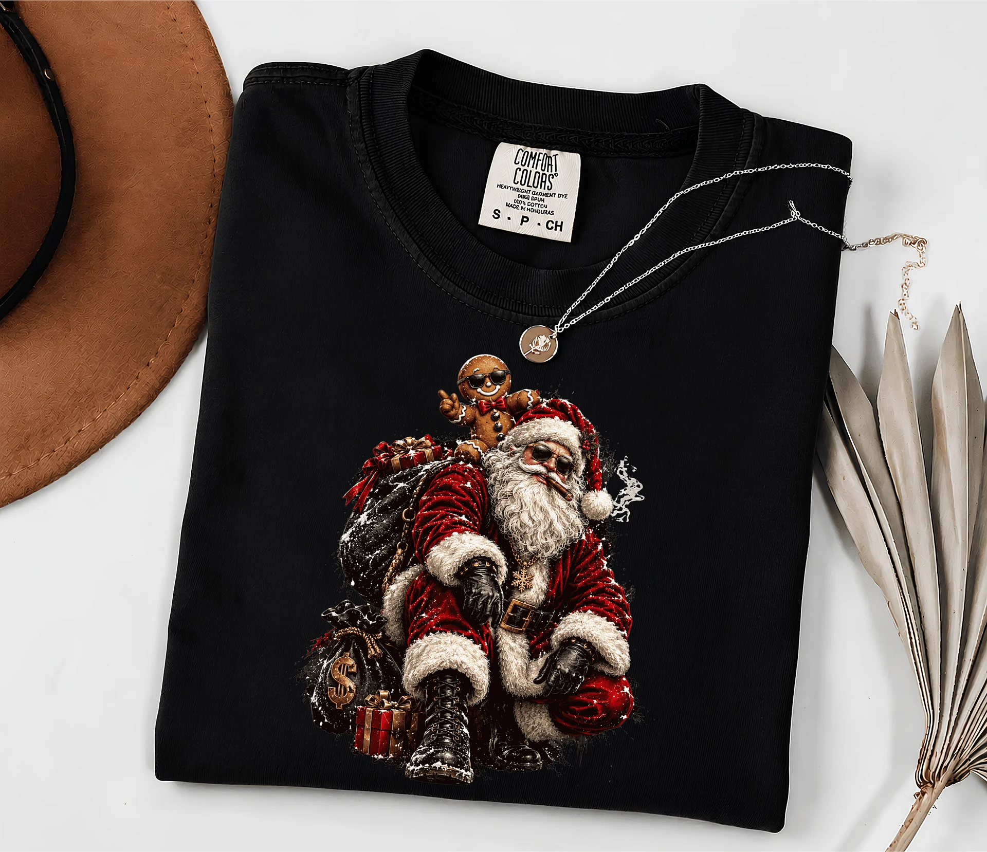 Vintage Gingerbread Santa Christmas T-Shirt, Edgy Holiday Graphic Tee (Unisex) product image (1)