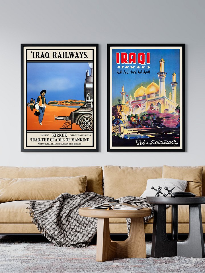 Iraqi Airways, Iraqi State Railways. Baghdad, Iraq, Middle East 1950s — retro vintage travel poster product image (2)