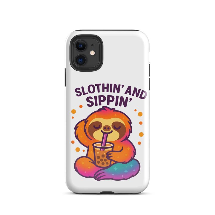 Slothin’ and Sippin’ – Funny Sloth iPhone Case | Bubble Tea Lover Tough Phone Case – Sloths Having Snacks Collection product image (2)