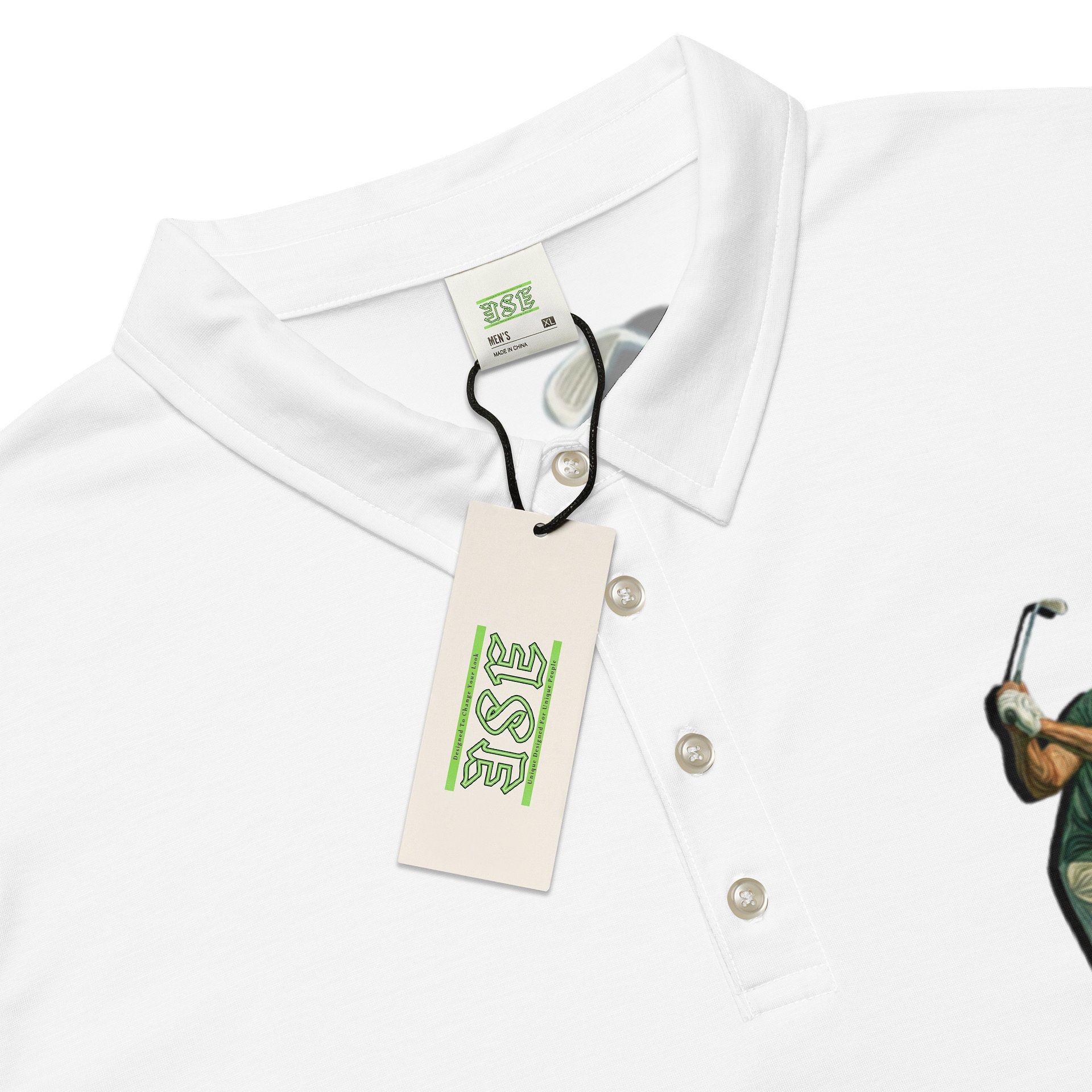 Pure Strike Polo Shirt – Dynamic golf swing in a retro line style Swing in Style Polo Shirt product image (1)