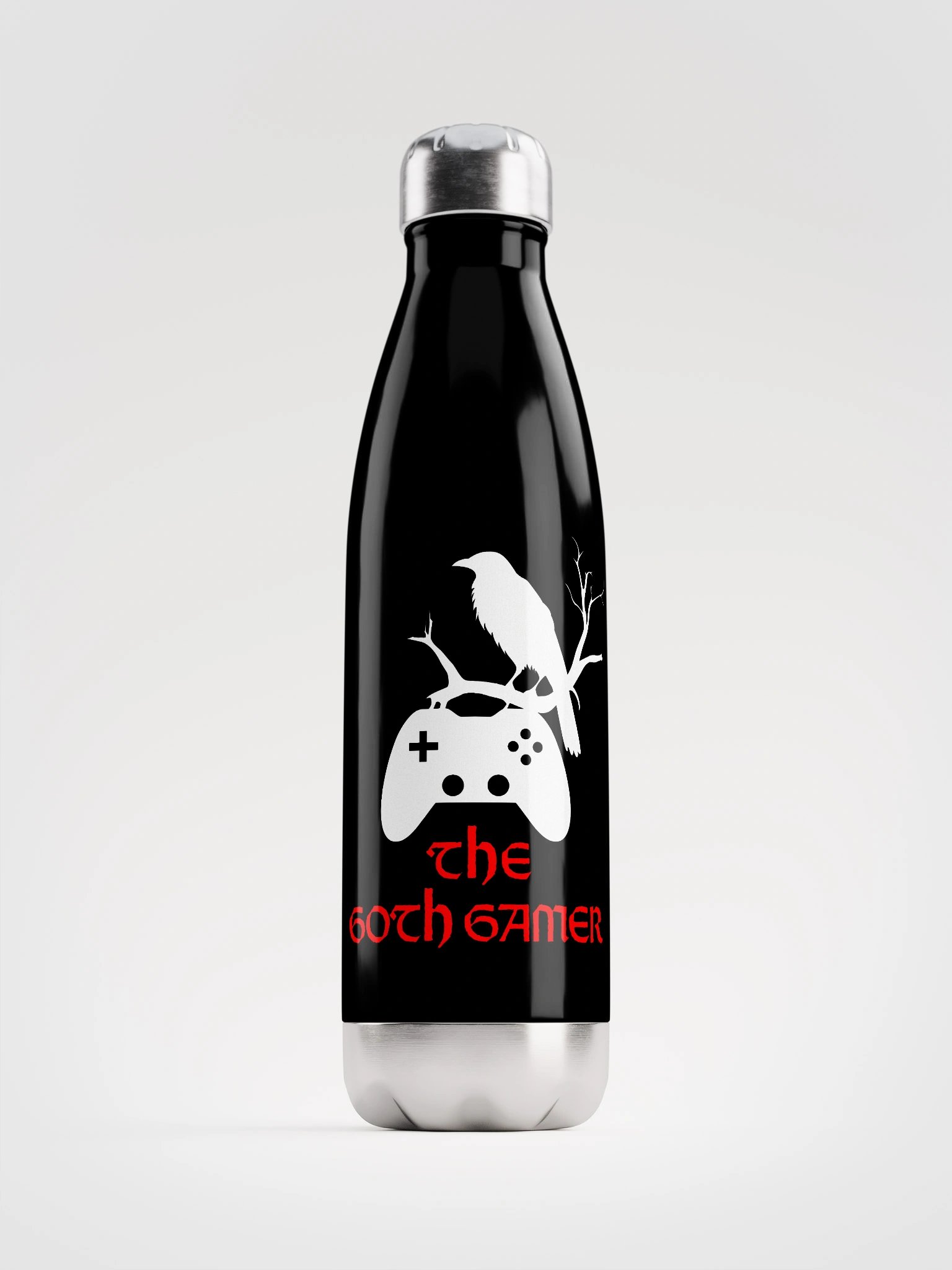 Goth Gamer Insulated Water Bottle with Crow & Controller Design product image (1)