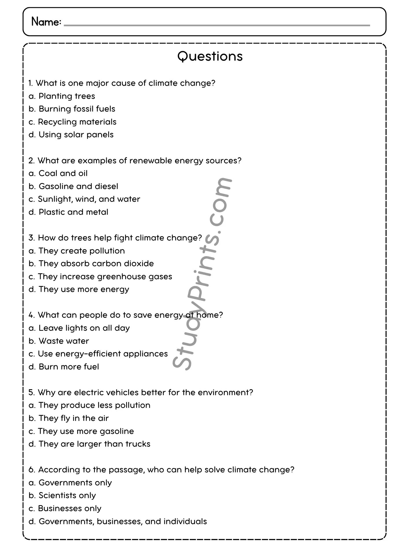 Solutions to Climate Change Reading Comprehension Passage and Questions | Printable PDF product image (3)