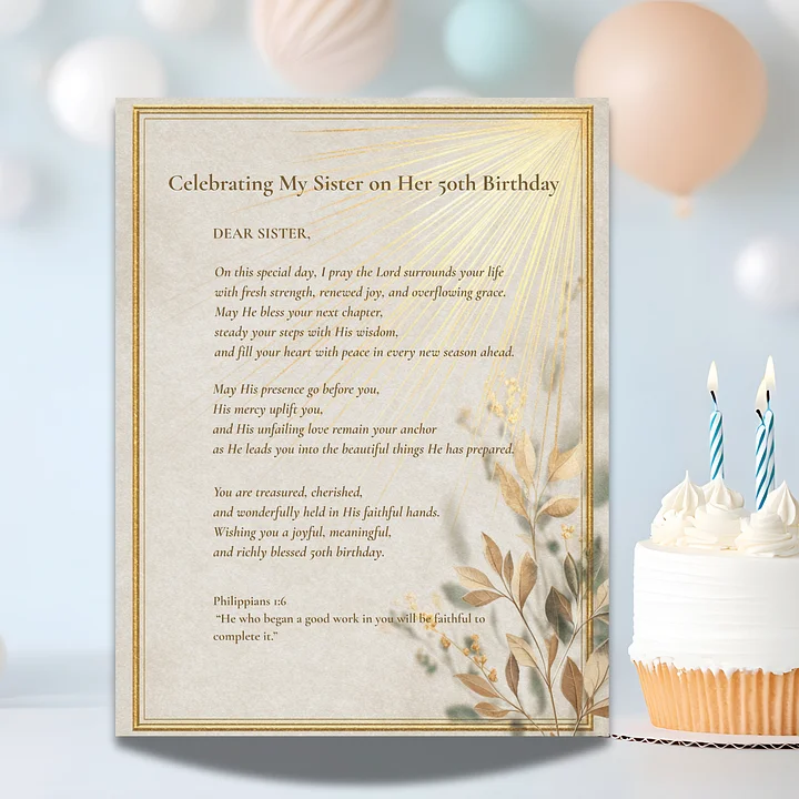 50th Birthday Card for Sister • Christian blessing Printable Milestone Scripture Card product image (2)