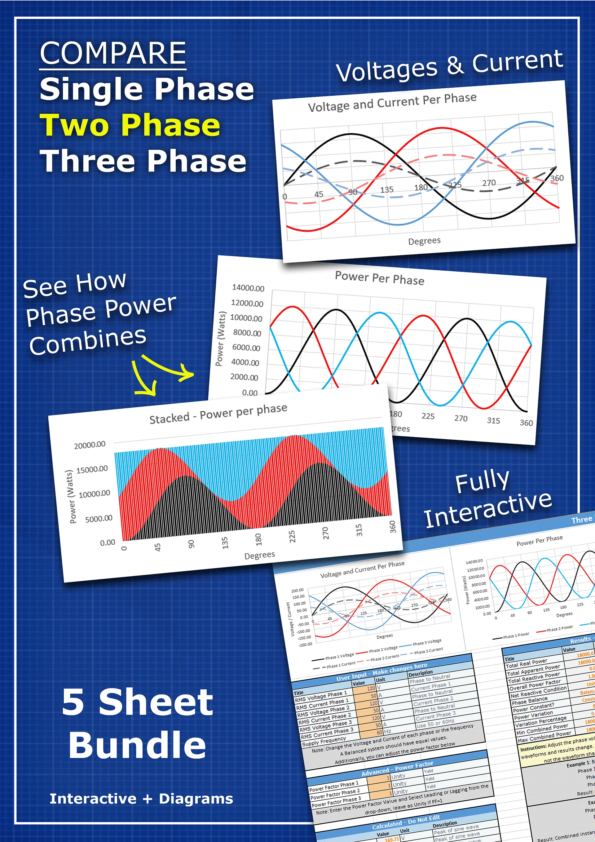 Single, Two and Three Phase Power Calculator Bundle product image (1)