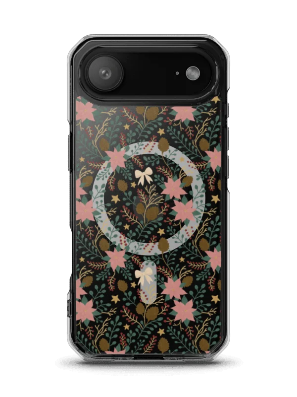 MagSafe® clear case for iPhone enchanted forest blooms. Botanical Christmas design with poinsettias and winter details product image (2)