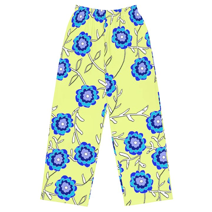 Blue Flowers on Yellow Wideleg Pants product image (2)