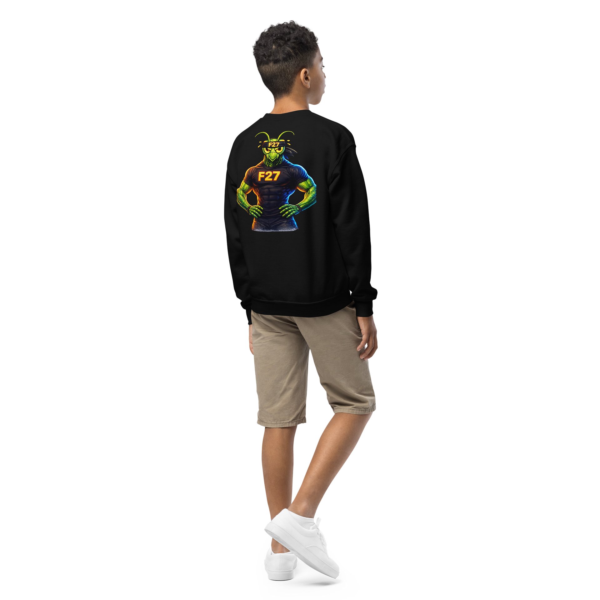 F27 Muscle Mantis Youth Sweatshirt – Built for Focus by FayzieBobs product image (3)