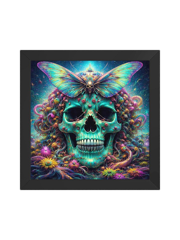 Psychedelic Organic Skull – Neon Moth Surreal Wall Art product image (1)