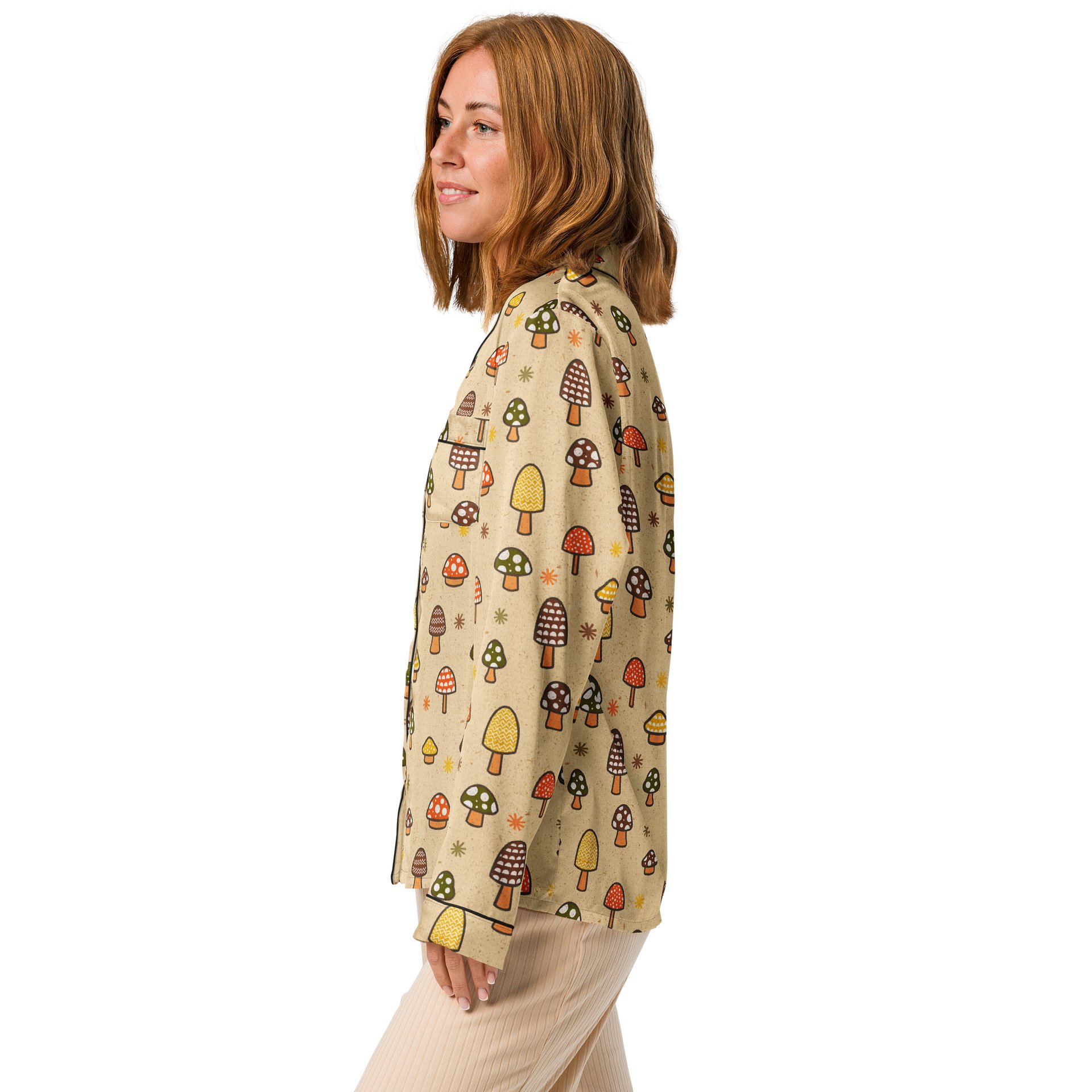 1970s Retro Mushrooms Ladies Long Sleeve Pajama Top product image (4)