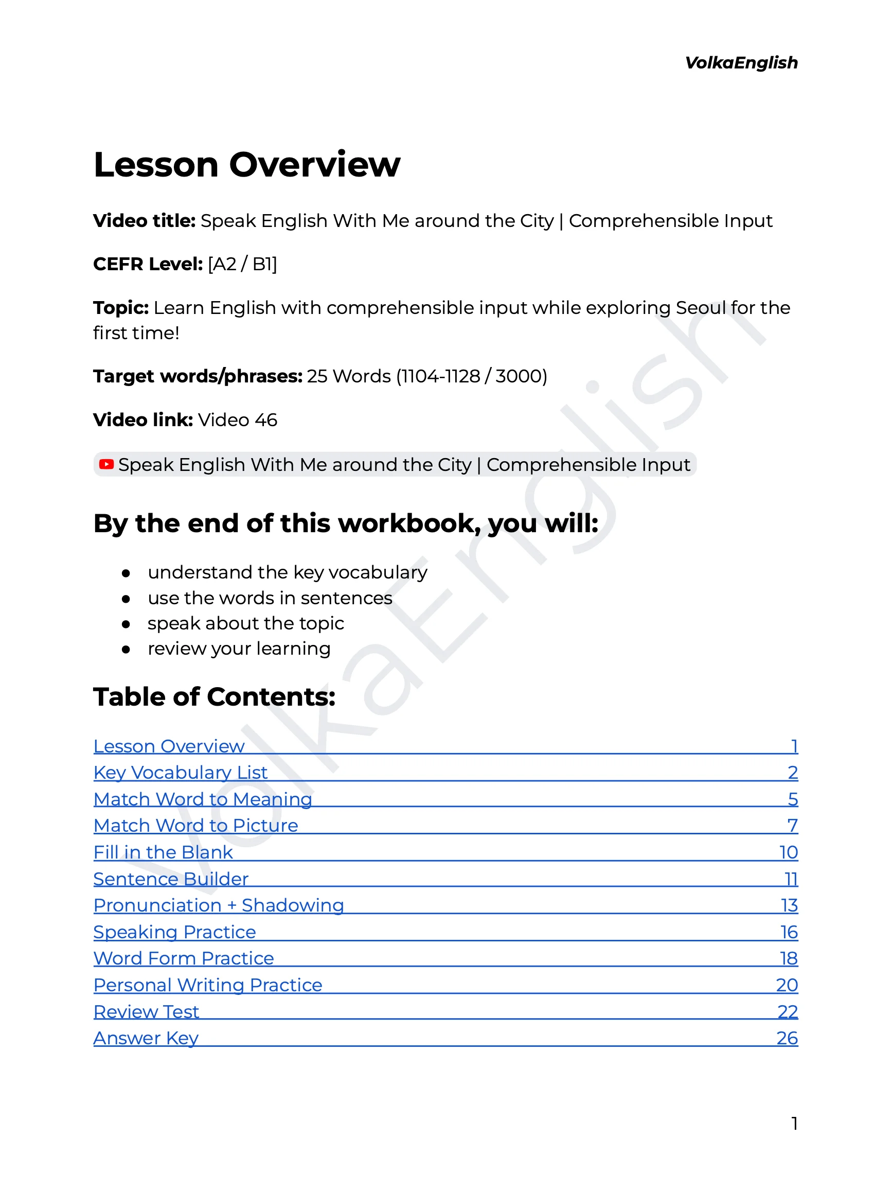 Speak English With Me around the City | Comprehensible Input - Video 46 Study Pack product image (2)