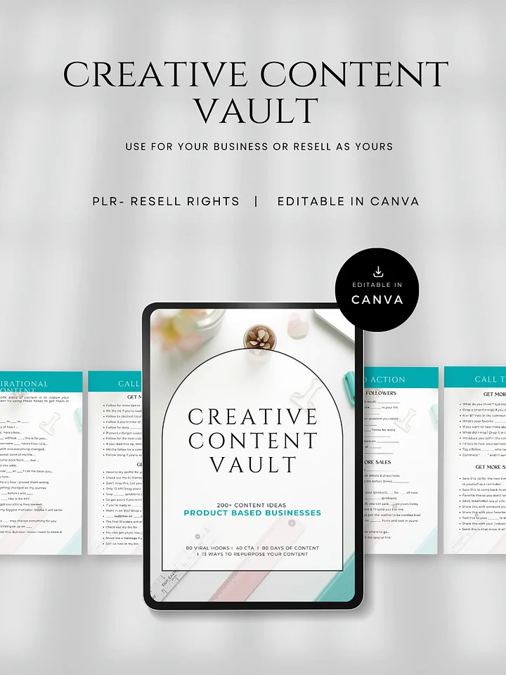 Creative Content Vault – 400+ PLR Content Ideas, Hooks, CTAs & Canva Planner Templates for Product-Based Businesses product image (1)