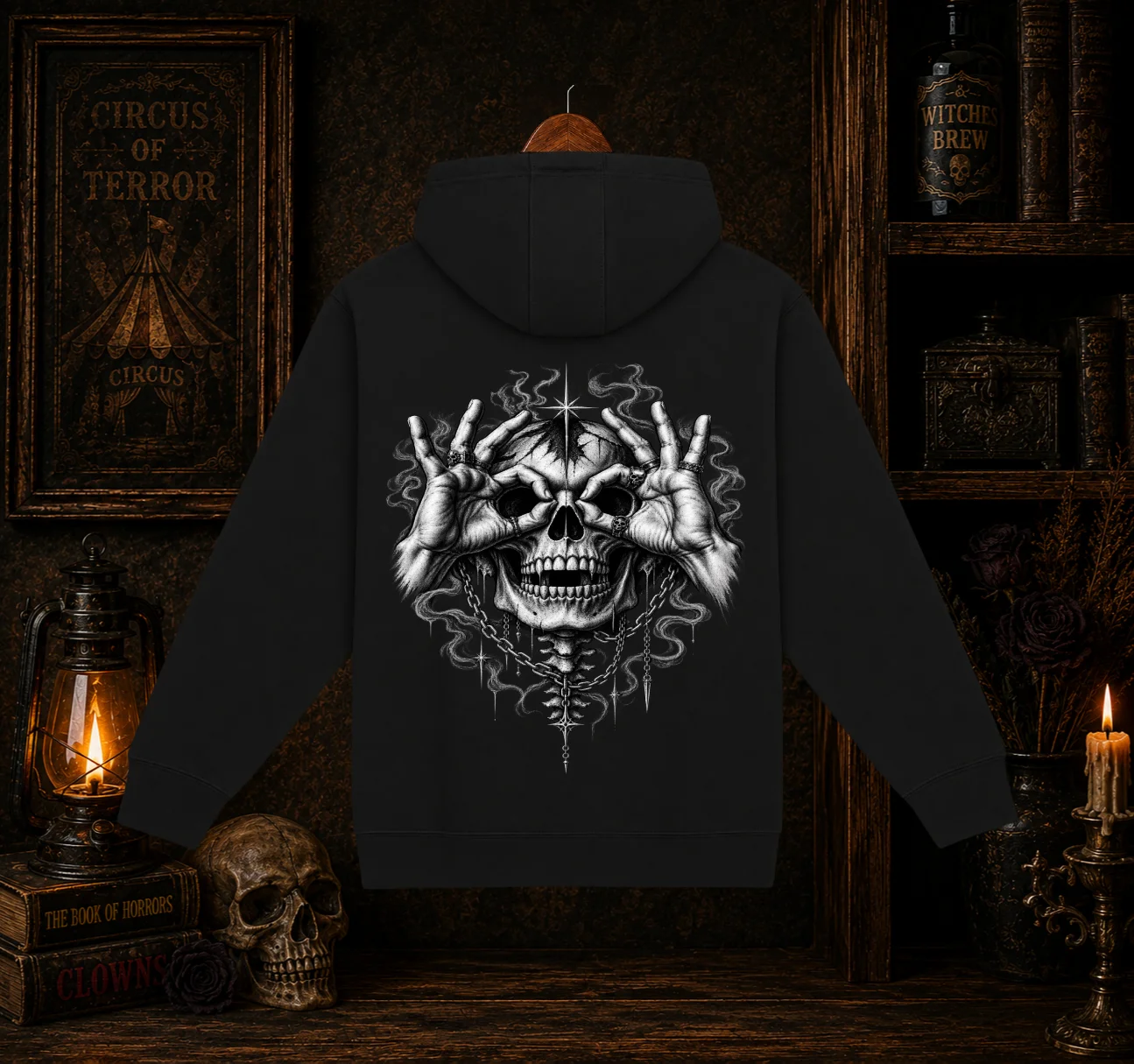 Dark Rose & Mystic Skull Graphic Hoodie | Gothic Surrealism Double-Sided Sweatshirt product image (1)