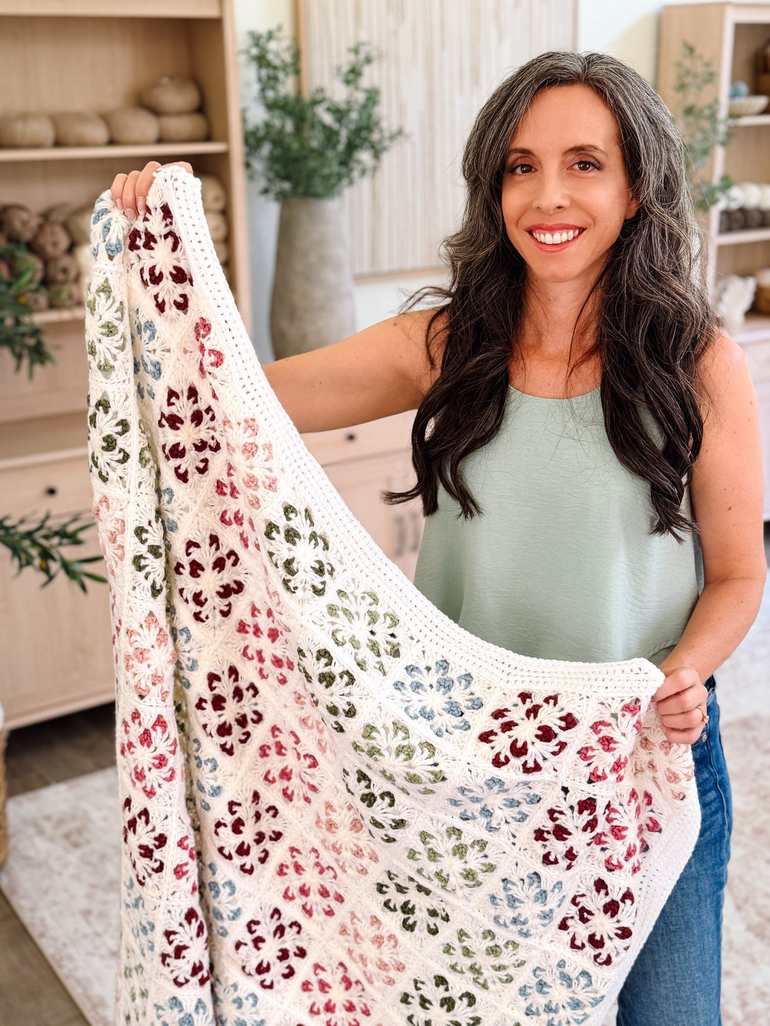 Crochet Granny Square Blanket Pattern | Blossom Flower Squares, 9 Sizes Lovey to Twin | PDF + Video + App product image (10)