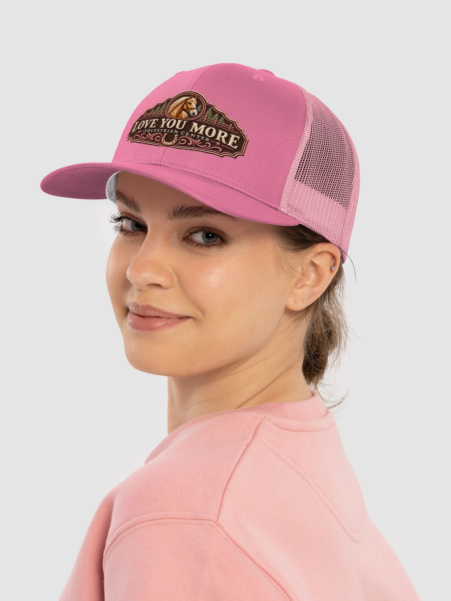Love You More Soft Rose Heritage Embroidered Trucker Hat product image (9)