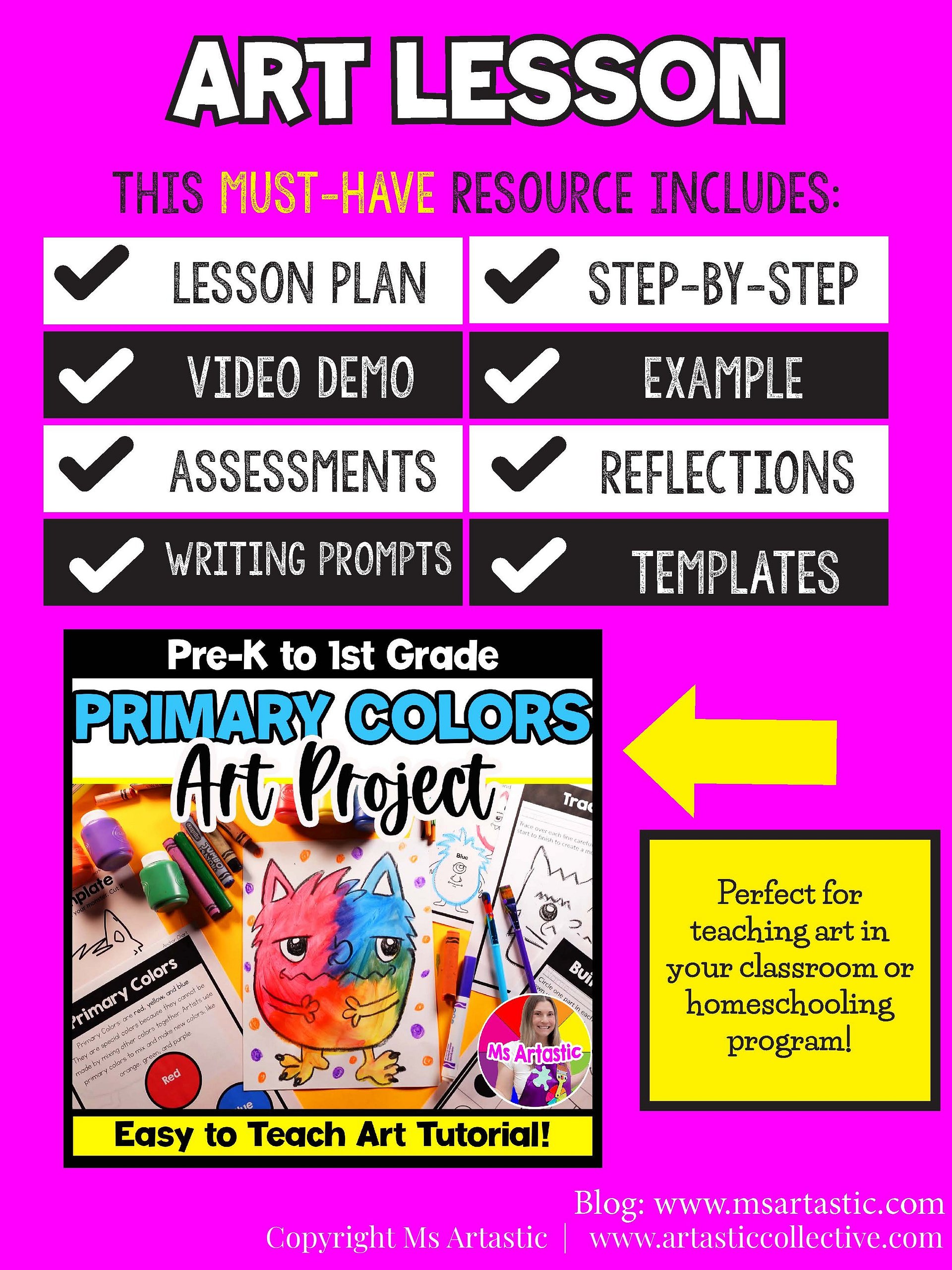 Primary Colors Art Lesson Primary Color Monster Art Project Pre K Kindergarten 1st Grade product image (5)