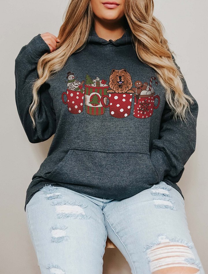 Cute Chow Chow in a Christmas Cup Hooded Sweatshirt | Funny Christmas Pup in a Cup product image (1)