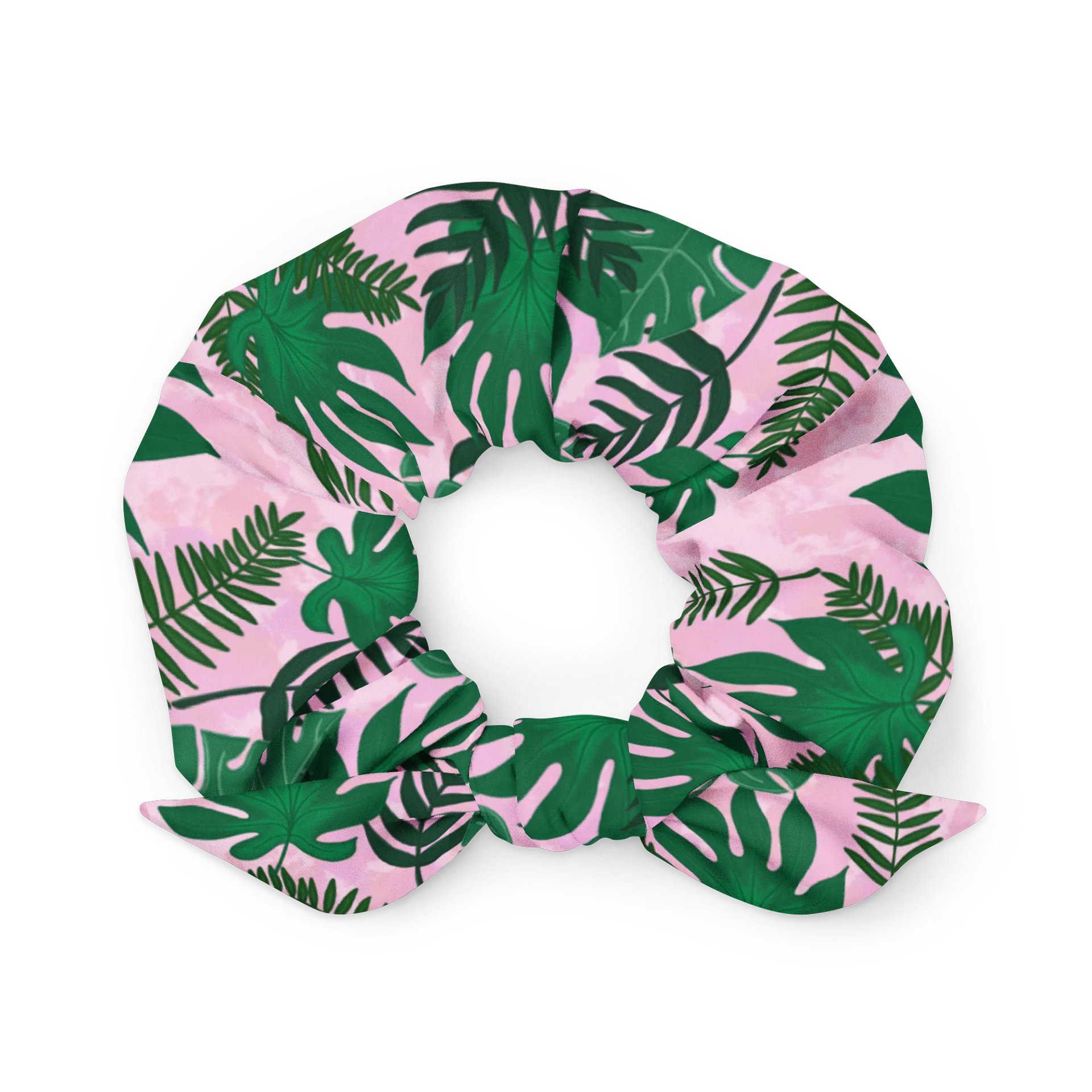 Jungle Leaves Pattern-Pink Background Scrunchie product image (2)