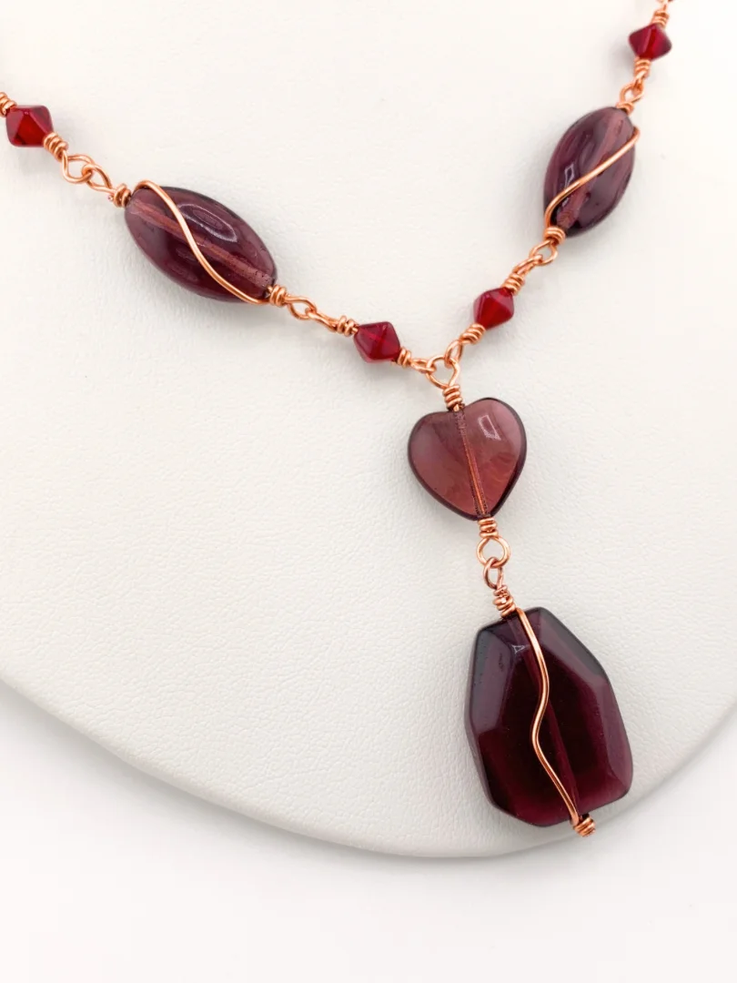 Beaded Copper Link Necklace and Earrings Set - Red, Purple, Gold product image (2)