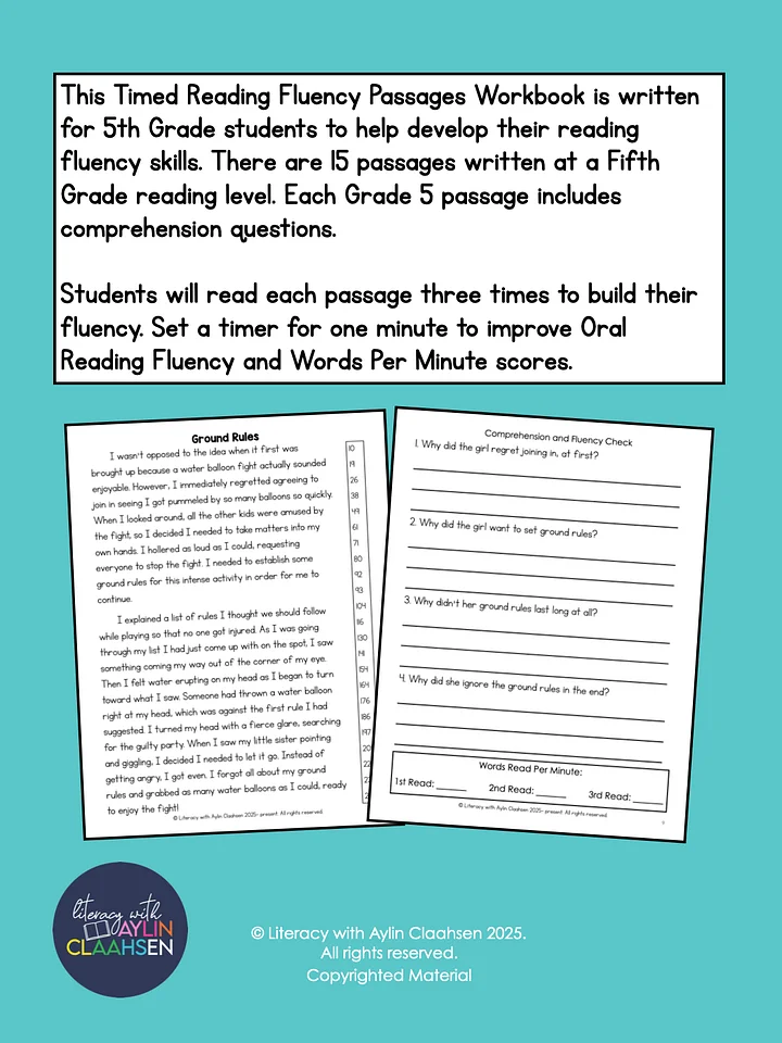 Timed Reading Fluency Passages for 5th Grade product image (2)