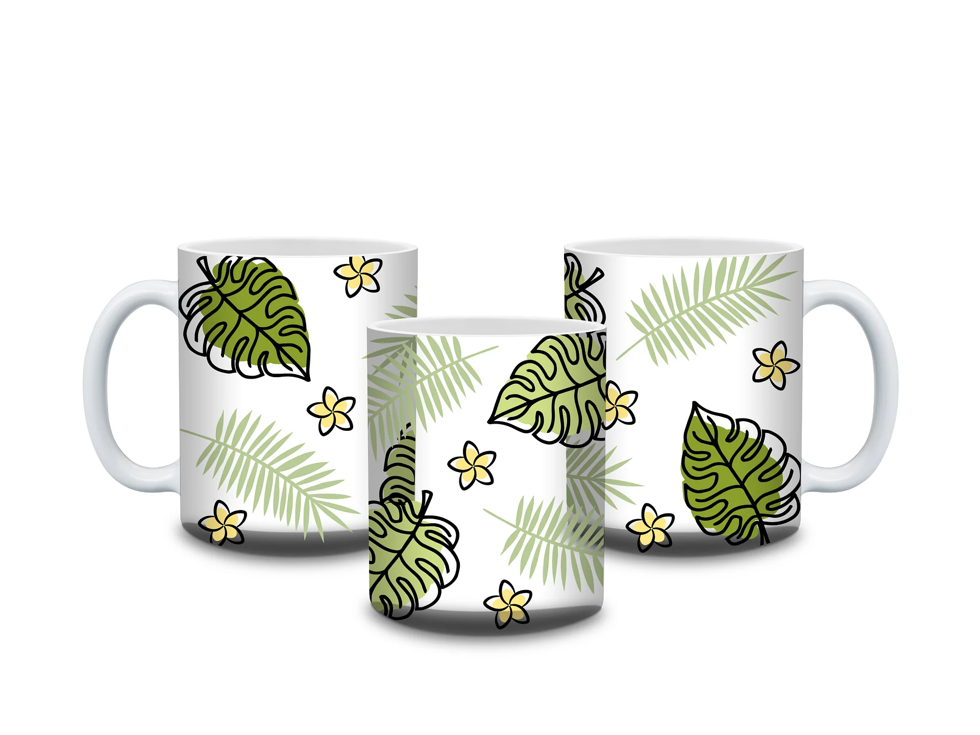 (Black Border) Monstera Tropical Leaves and Flowers 11oz Coffee Mug – Nature-Inspired Ceramic Cup with Monstera and Floral Design – Perfect Gift for Plant Lovers product image (3)