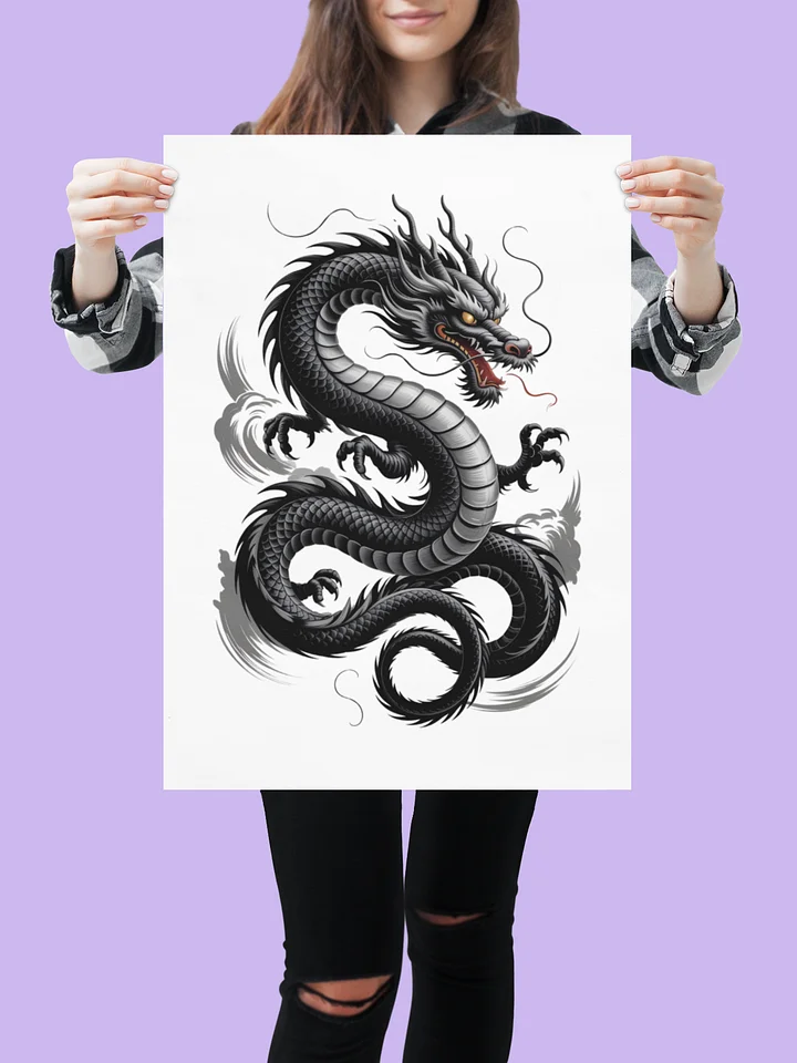 "Ryū" Japanese Dragon Kanji Art Print | Traditional Sumi-e Ink Wash Style Poster | Mythical Tattoo Wall Decor product image (2)