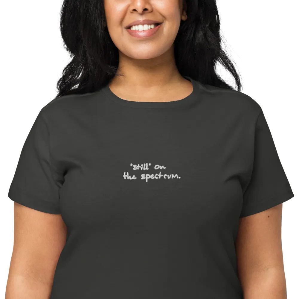 *still* on the spectrum (white) embroidered waist length t-shirt product image (27)