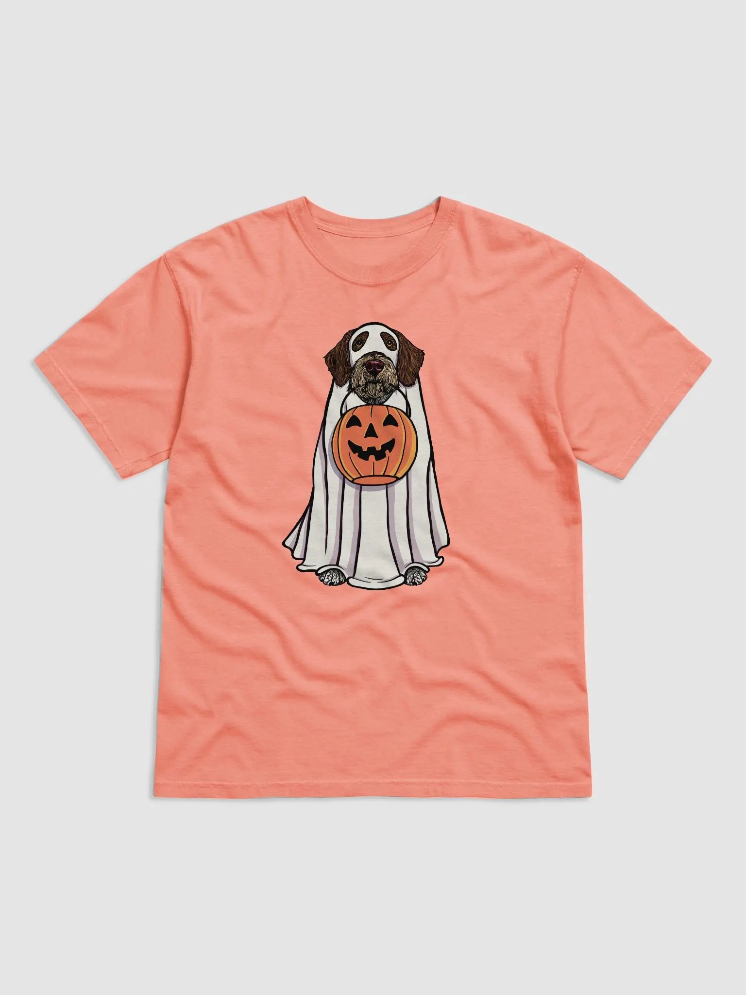 Funny Halloween German Wirehaired Pointer T-Shirt | Funny Dog Wearing a Ghost Costume and Holding a Pumpkin Basket product image (1)