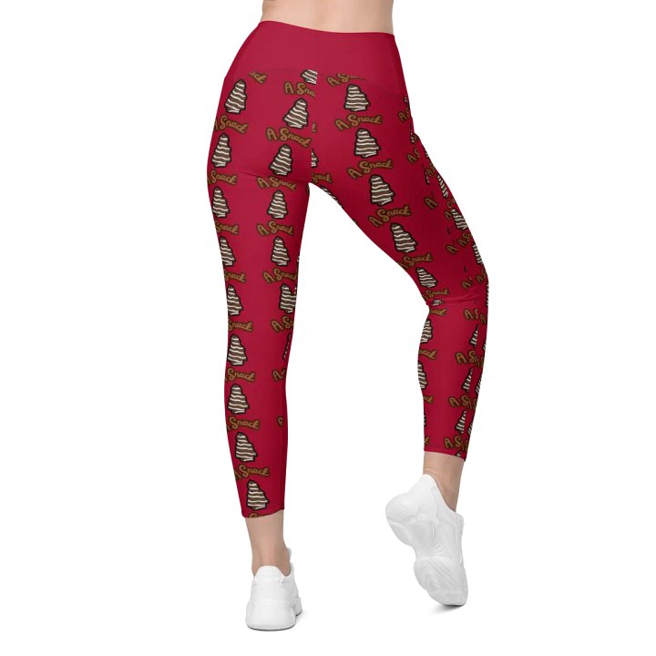 Chocolate Holiday Snack Cake All-Over Print Red Crossover Leggings with Pockets product image (2)
