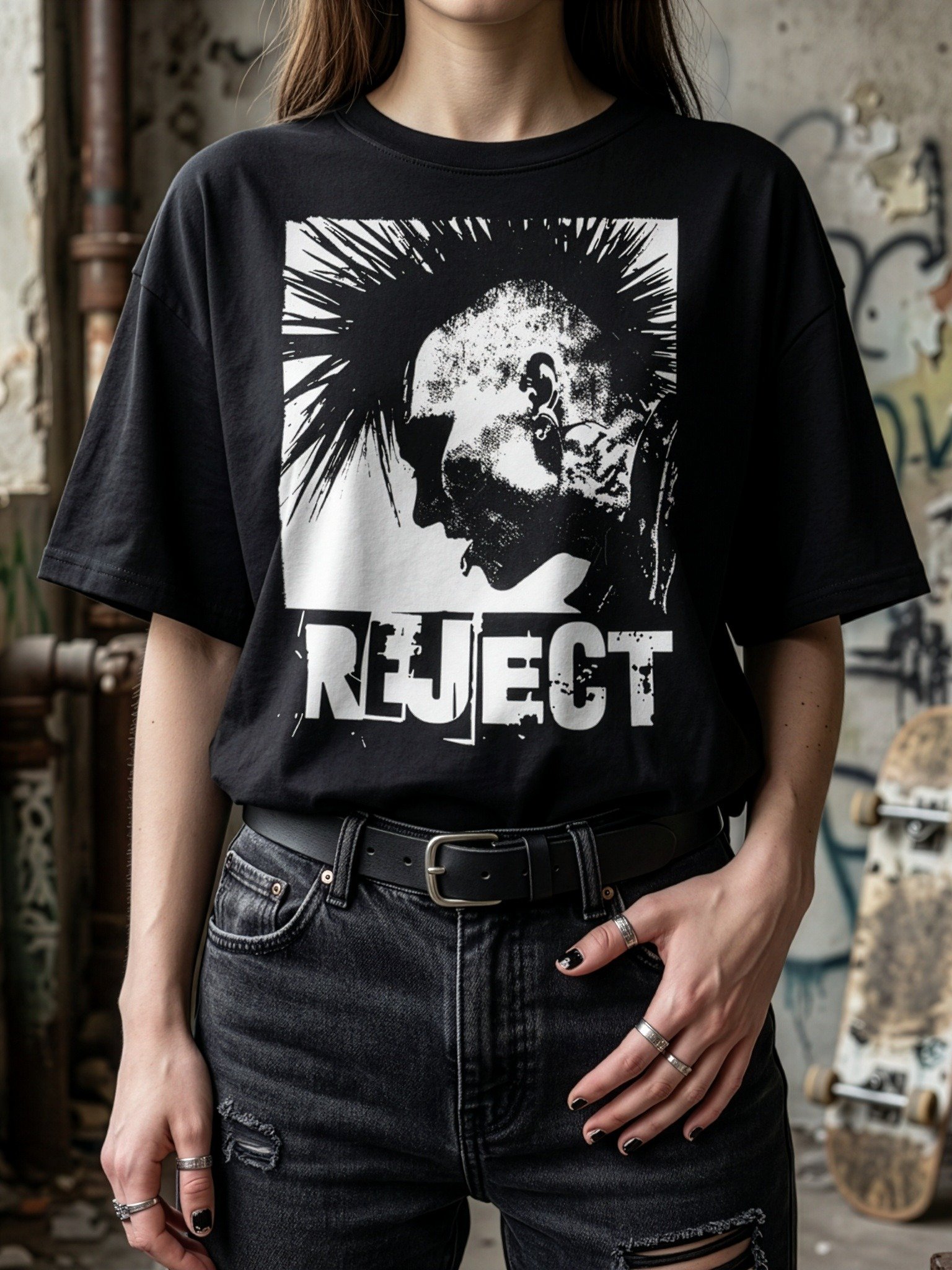 Reject Punk Graphic T-Shirt, Black Alternative Streetwear Punk Rock Tee product image (2)