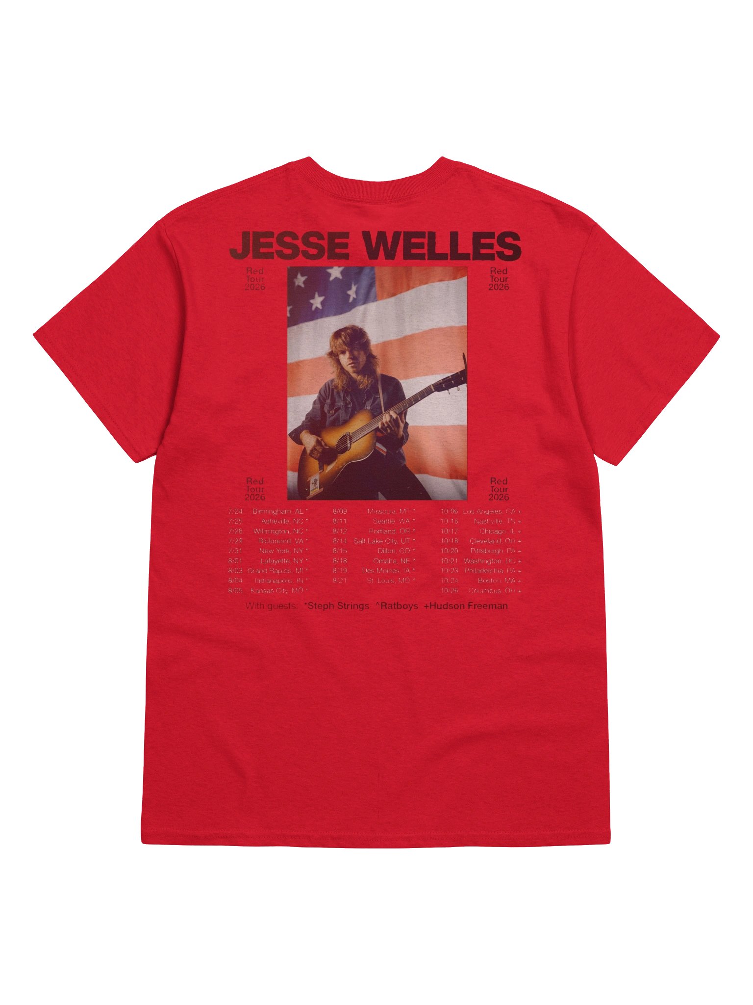 Jesse Welles Red Tour 2026 North America City Merch Tshirt product image (2)