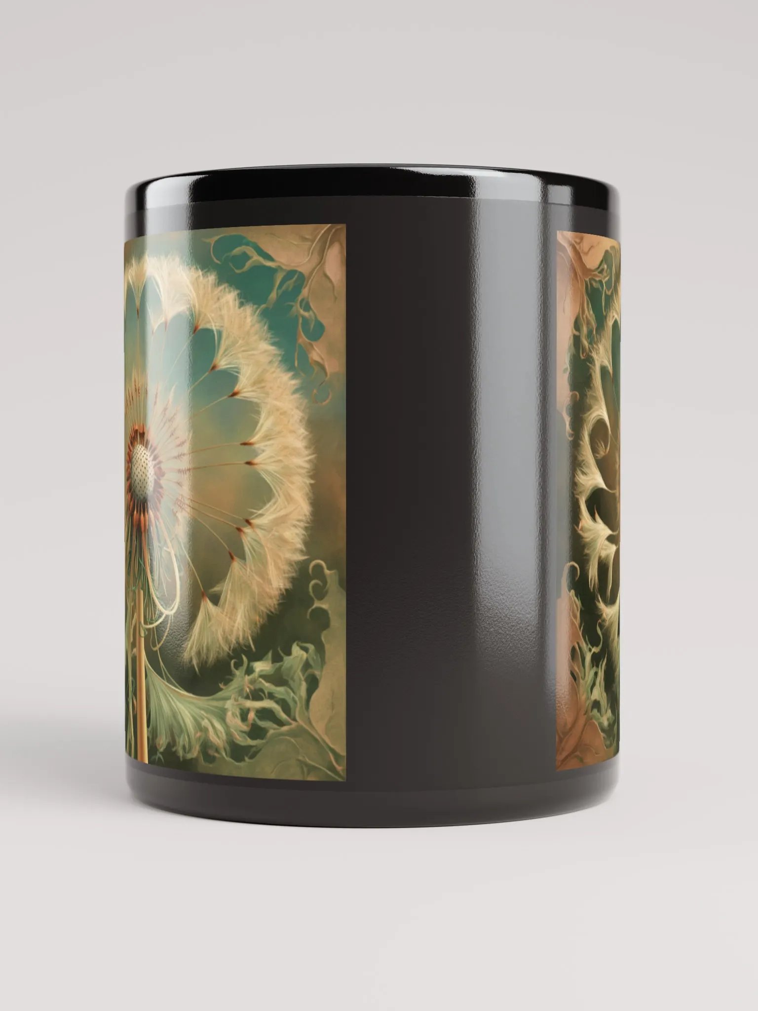 Art Nouveau Dandelion's Golden Seed Head Black Glossy Mug product image (5)