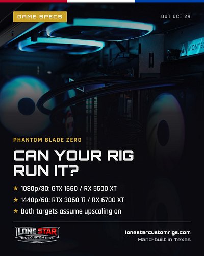 Phantom Blade Zero: Oct 29 on PC ⚔️

🔹 1080p/30: GTX 1660 / RX 5500 XT
🔹 1440p/60: RTX 3060 Ti / RX 6700 XT
🔹 16GB RAM + SSD ...