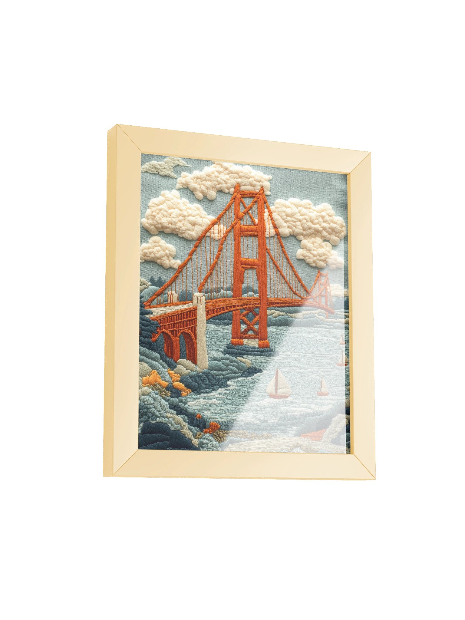 Meet Me by the Golden Gate | Embroidery-Style Wall Art — Framed Print product image (27)