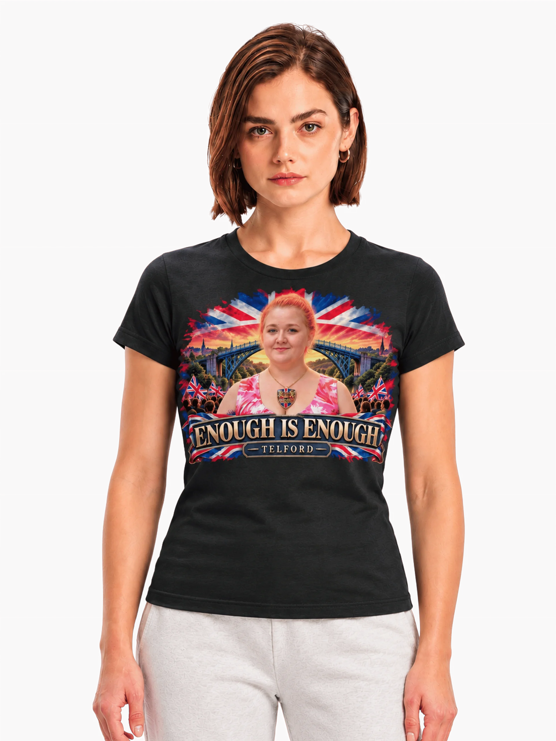 Woman's Fitted Enough Is Enough Telford Patriotic Poster Tee product image (1)