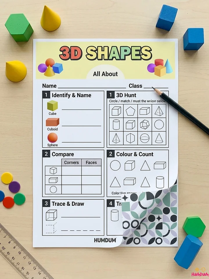 3D Shapes Elementary Geometry Worksheet Pack product image (1)