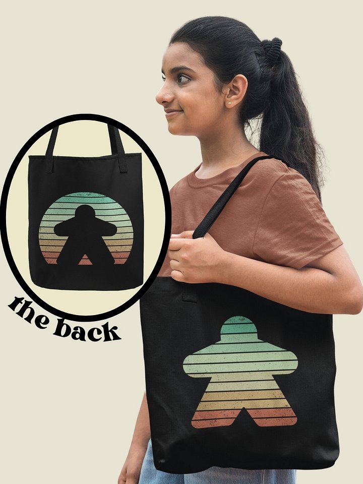 Retro Sunset Meeple Shoulder Tote Bag for Board Gamers product image (1)