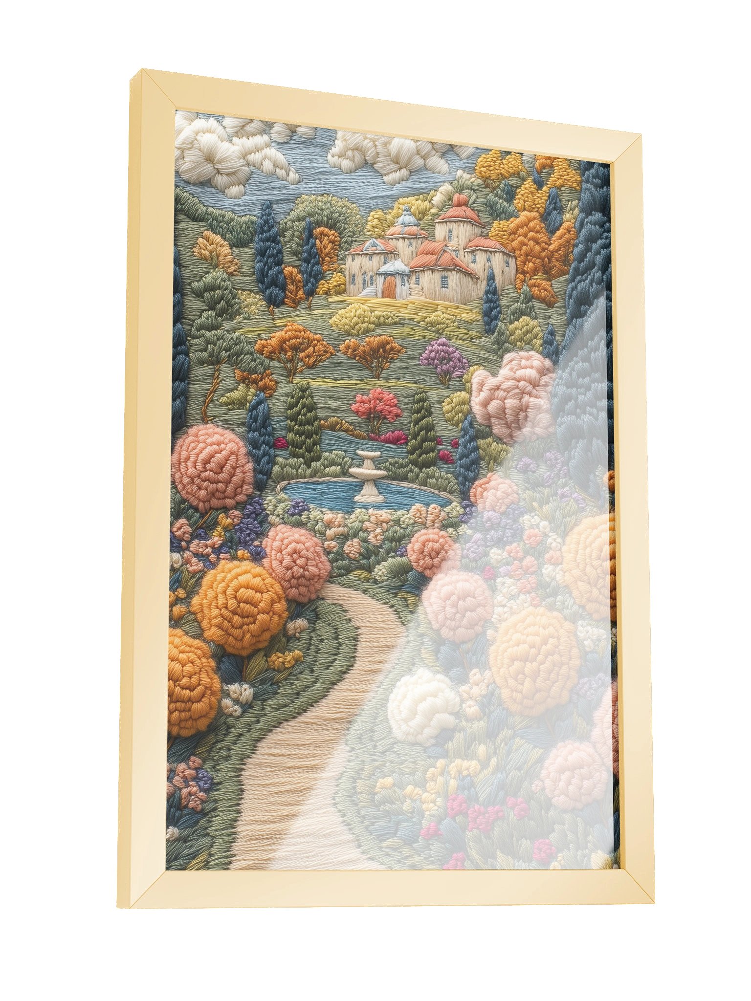 A Slow Day in the French Countryside | Embroidery-Style Wall Art — Framed Print product image (11)
