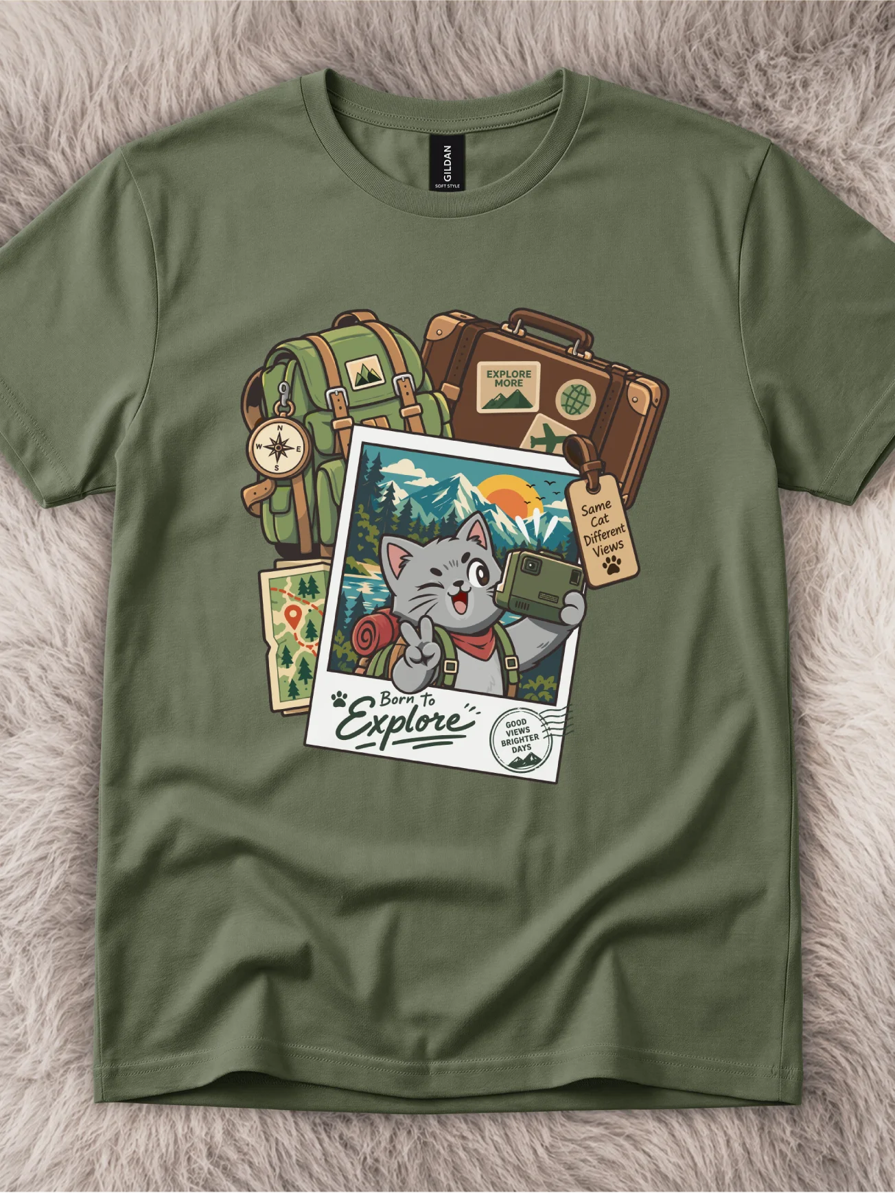 Born To Explore Gray Cat Shirt product image (1)