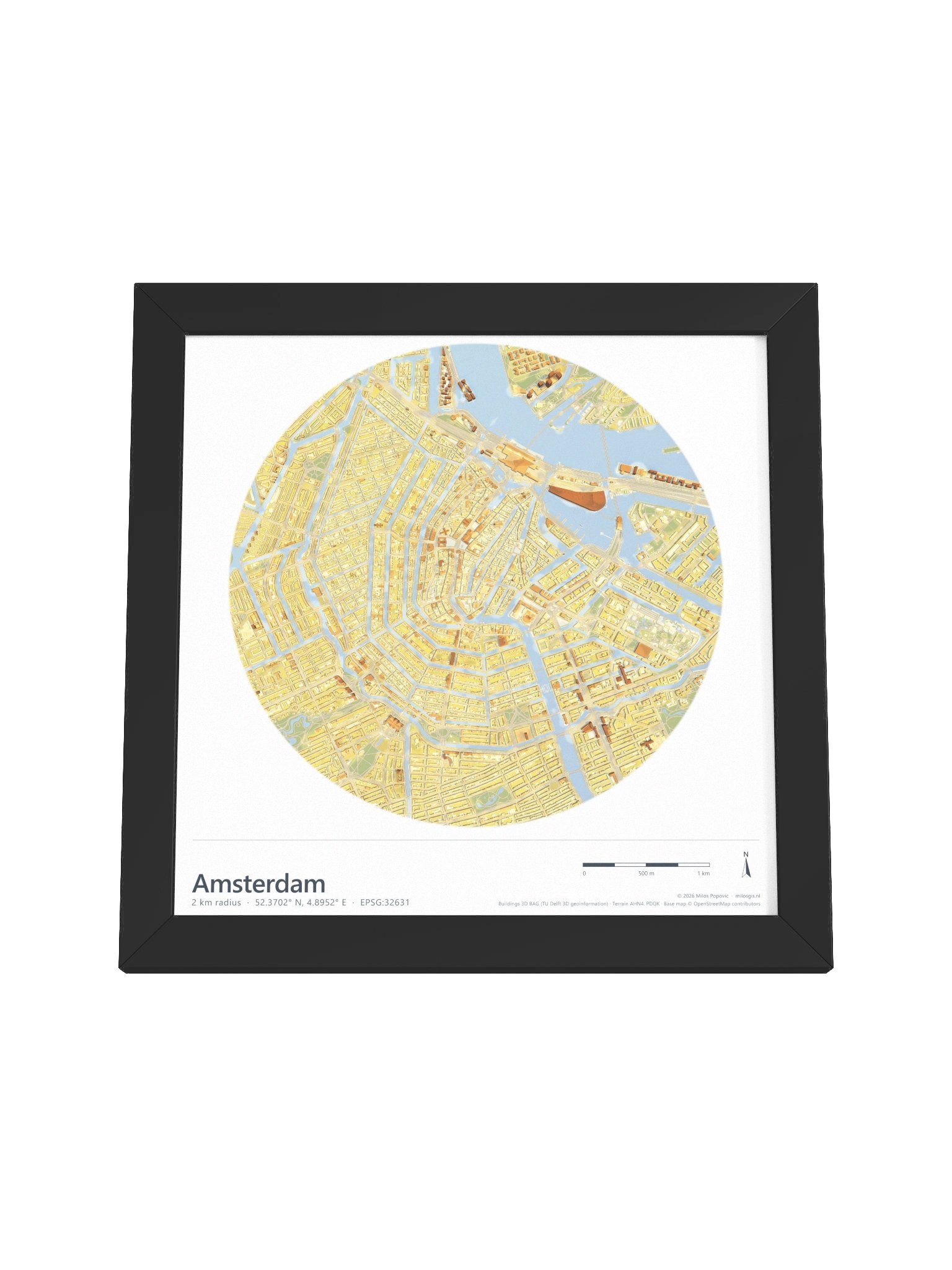 Amsterdam — Path-Traced 3D City Map · Framed Matte Poster product image (31)