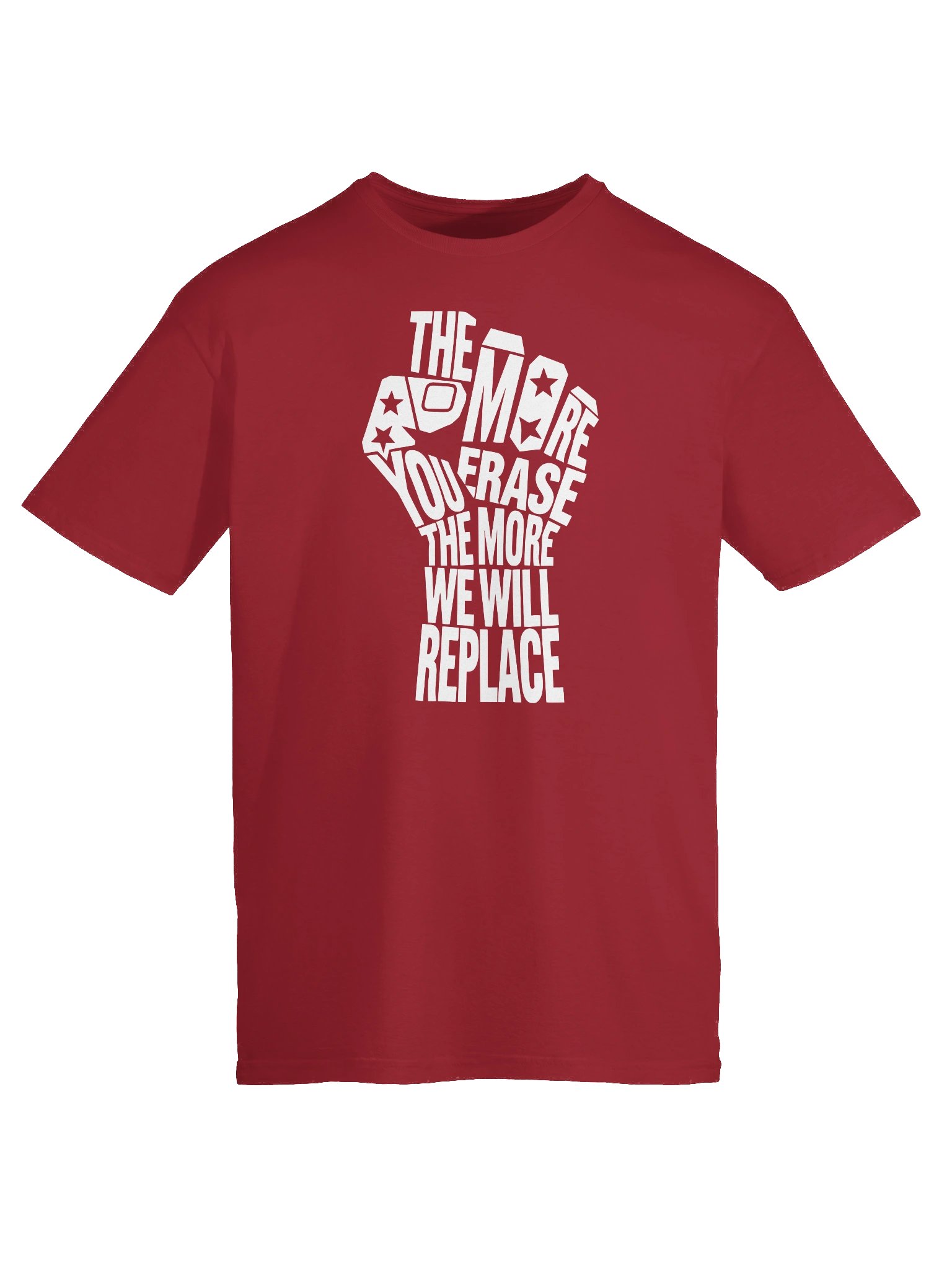THE MORE YOU ERASE FIST Graphic T-Shirt White On Red product image (3)