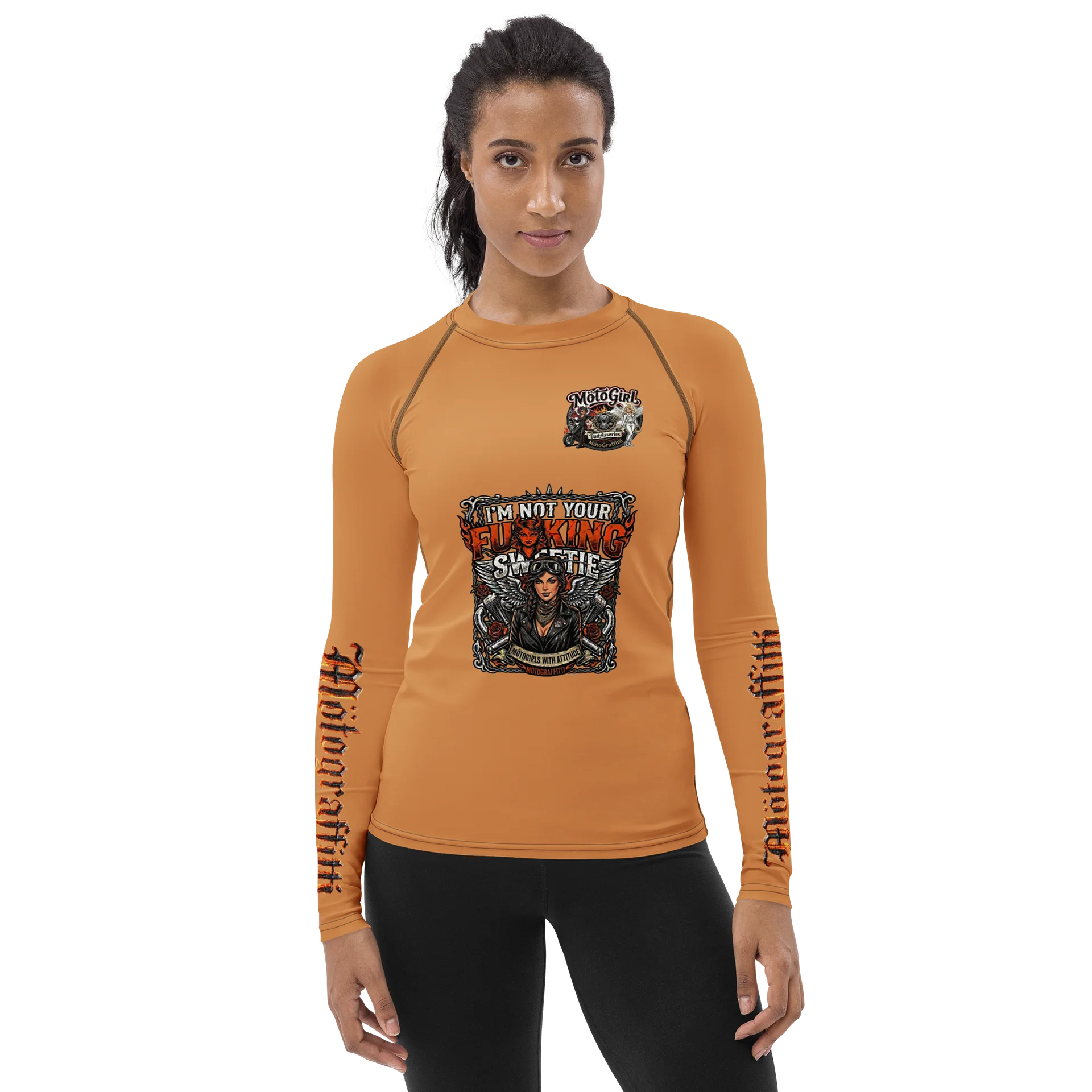 Women's MötoGraffitti Not Your Sweetie Long Sleeve "Rash Guard"Tee Safety Orange product image (1)