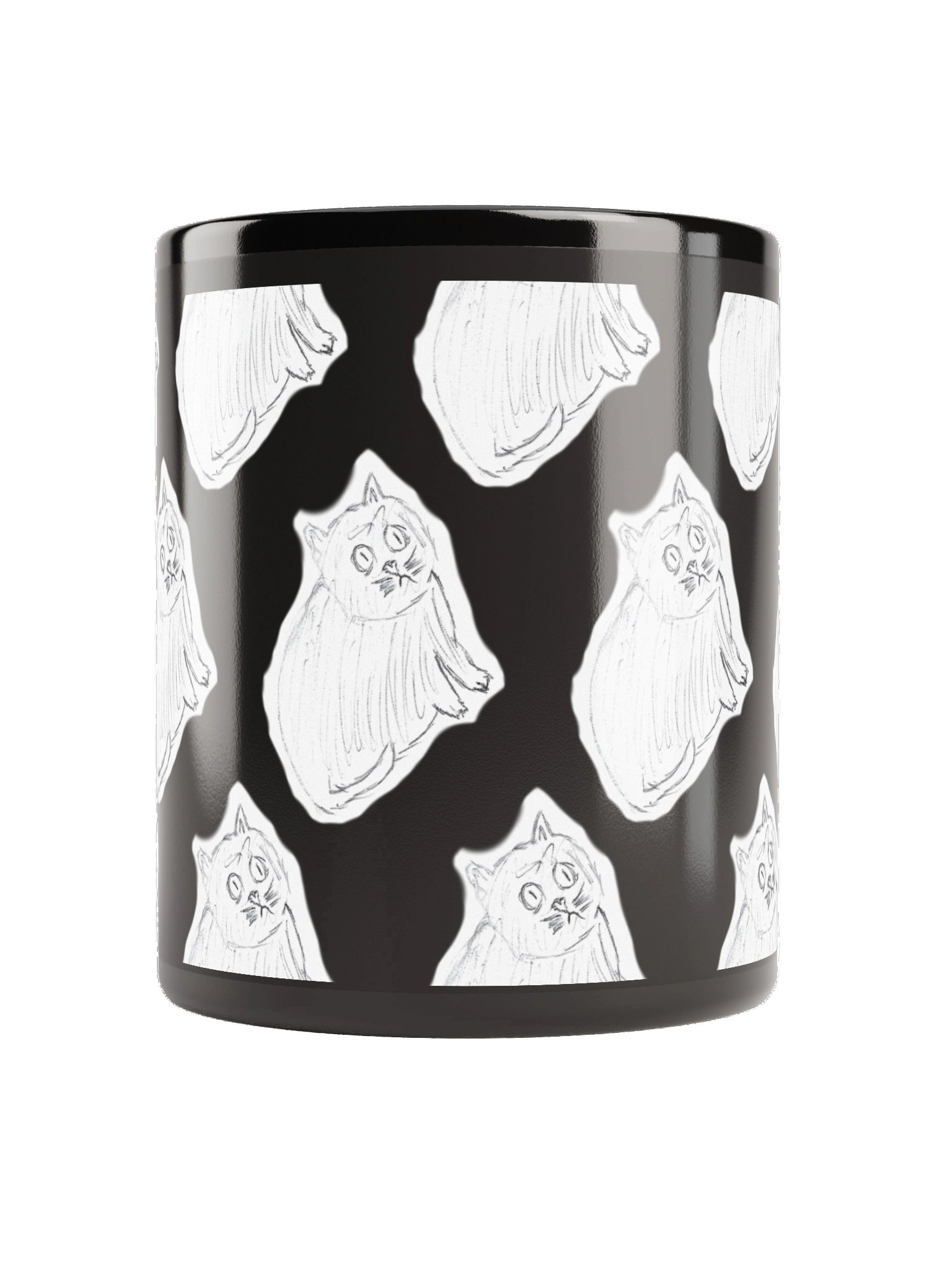 Sketch CPTSD Cat Pattern Black Glossy Mug by Lucky! product image (2)