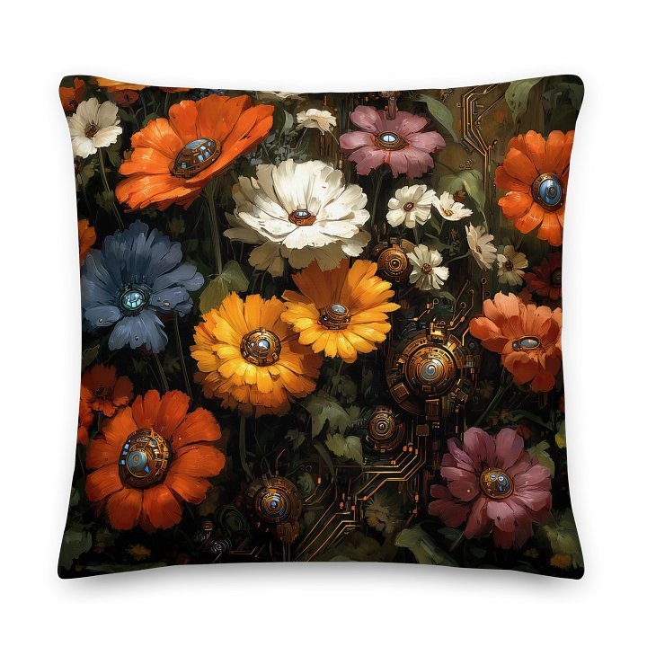 Futuristic Floral Cushion | Tech Botanical Art Pillow | Colourful Cyber Blooms Home Dec product image (2)
