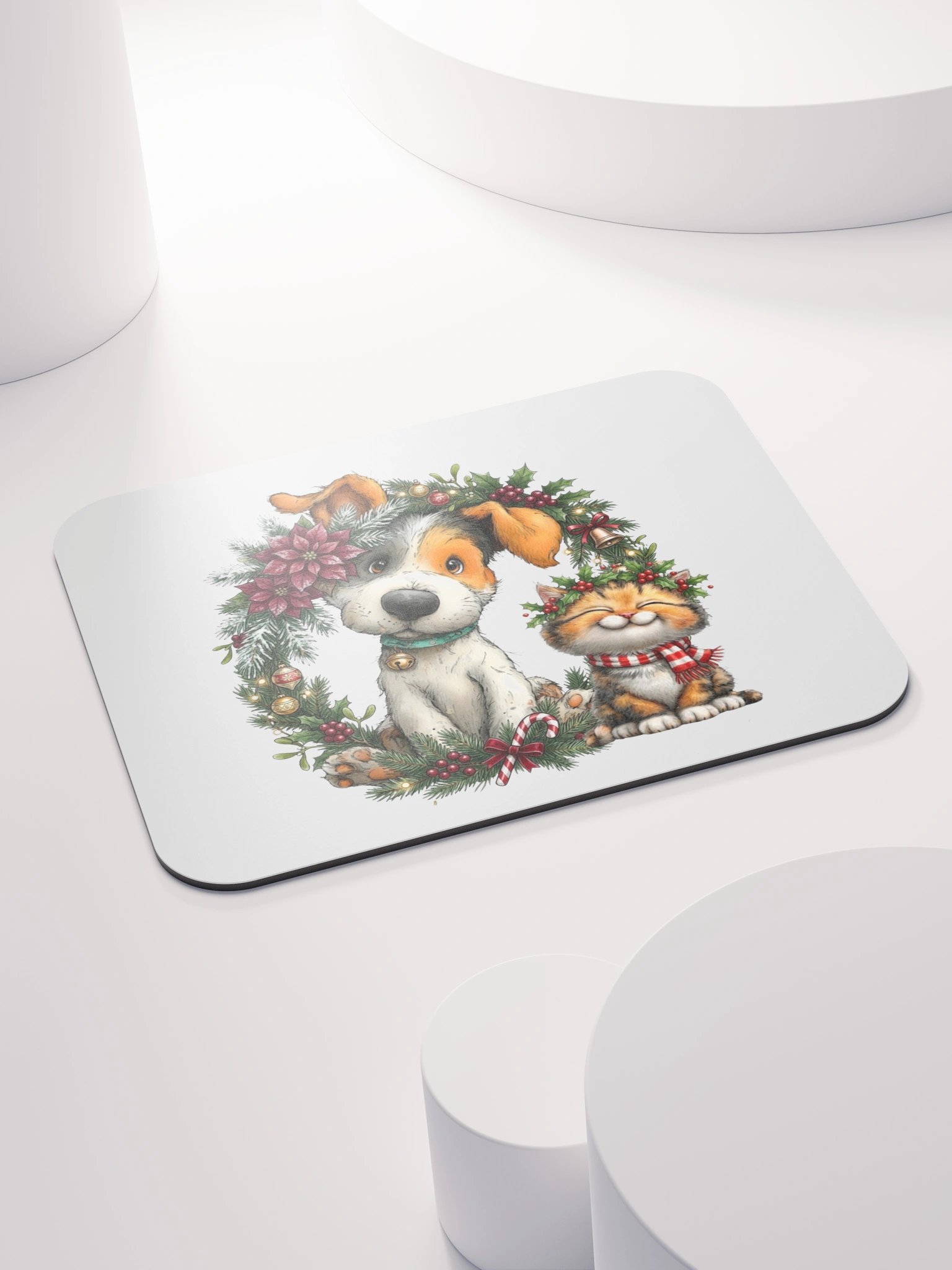 Christmas Dog & Cat Wreath Mouse Pad product image (4)