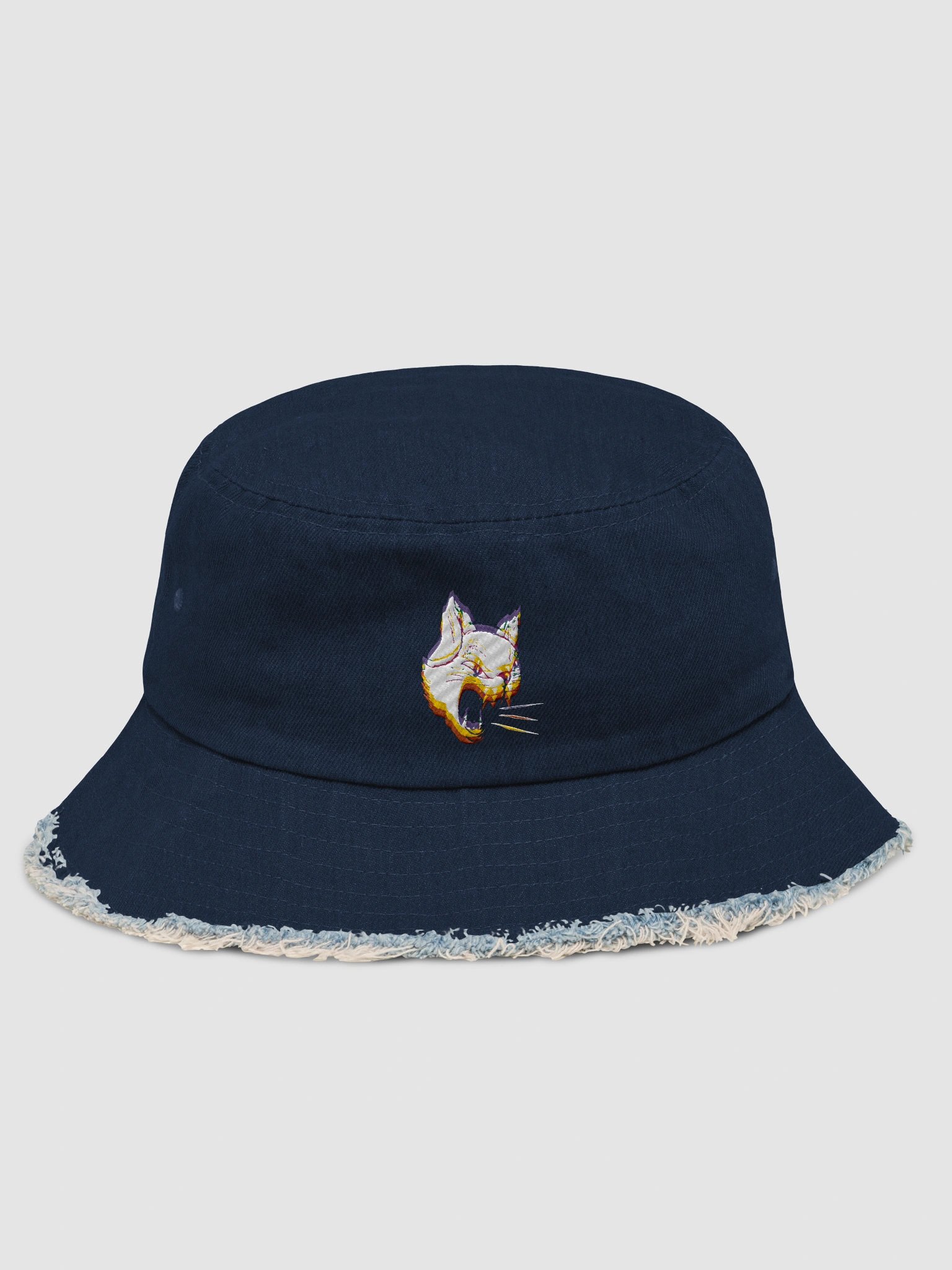 DOMINATOR // Glitch Cat Distressed Denim Bucket Hat product image (1)