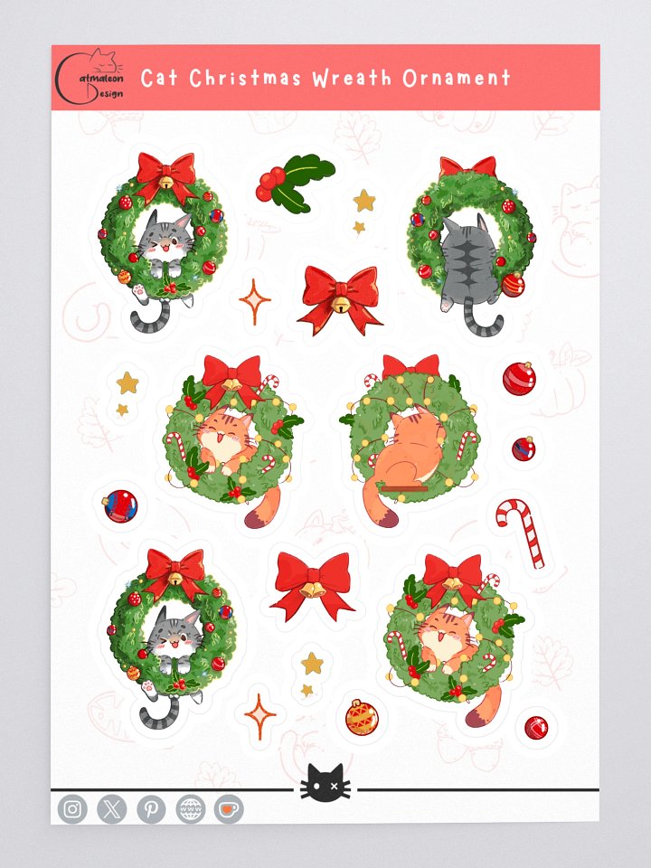 Cat Christmas Wreath Illustration – Cozy Holiday sticker product image (1)