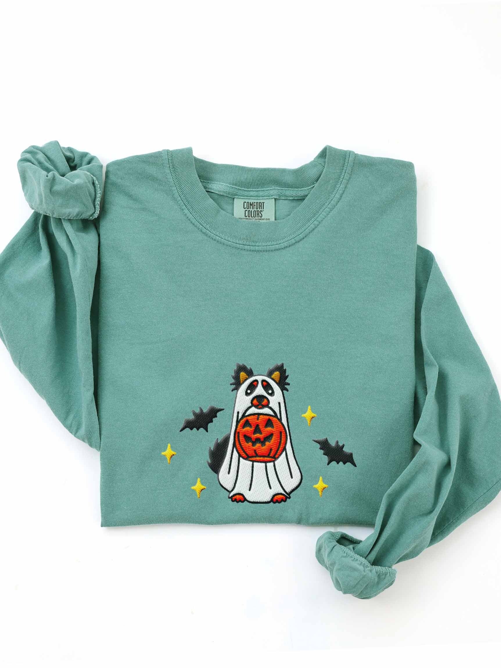 Halloween Pomeranian(Black & Tan) Embroidered Long-Sleeve T-Shirt product image (1)